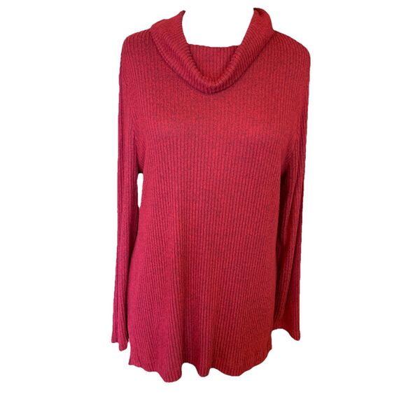 Chico’s Zenergy Sz 1 US 8/10 Sweater Ribbed Cowl Neck Red/Black Heather Tunic - Picture 1 of 10